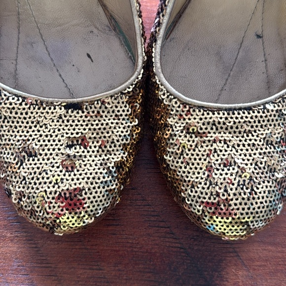 Kate Spade New York gold sequin red heel stiletto pumps size 8 Made in Italy - Picture 2 of 8